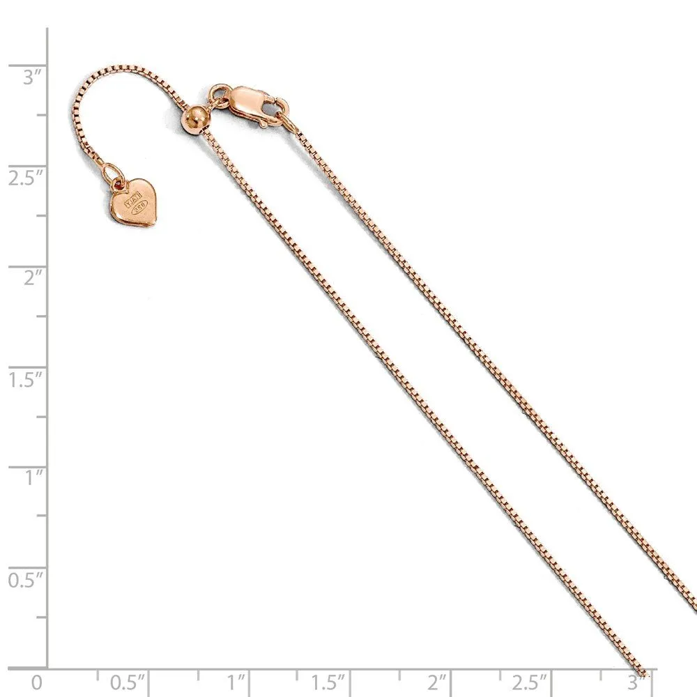 0.85mm Rose Gold Tone Sterling Silver Adjustable Box Chain Necklace