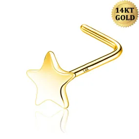 14K Gold 20G L Shape Small Star Nose Stud