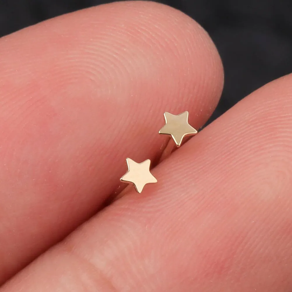 14K Gold 20G L Shape Small Star Nose Stud