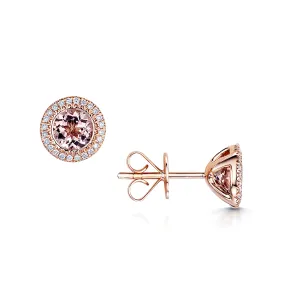 18ct Rose Gold Morganite And Diamond Stud Earrings