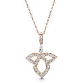 18ct Rose Gold Pear And Round Brilliant Cut Diamond Open Lotus Pendant