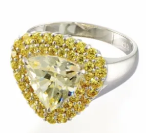 2 Carat Trillion Cut Canary Cubic Zirconia Halo Engagement Ring In Sterling Silver