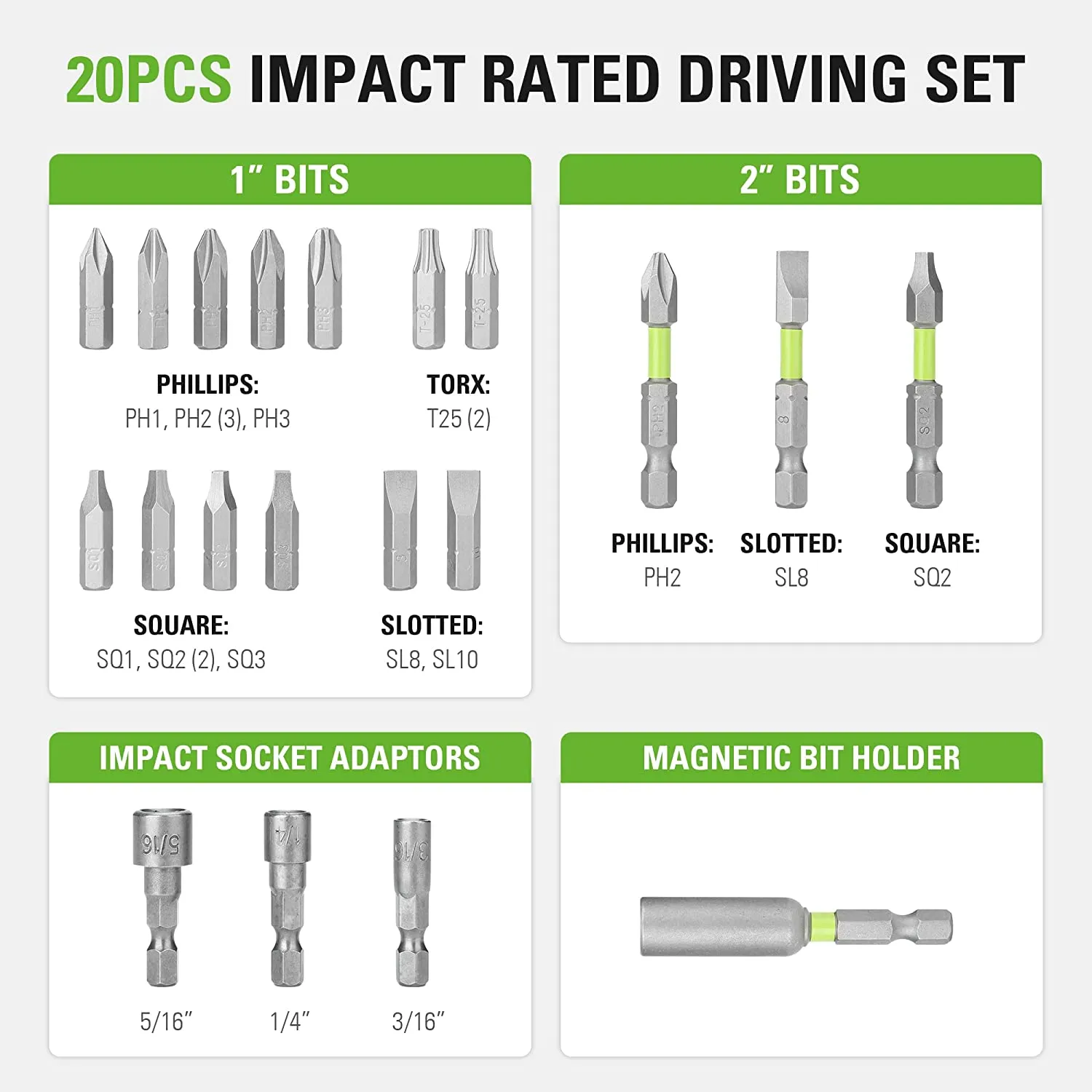 20 Piece Impact Rated Driving Set