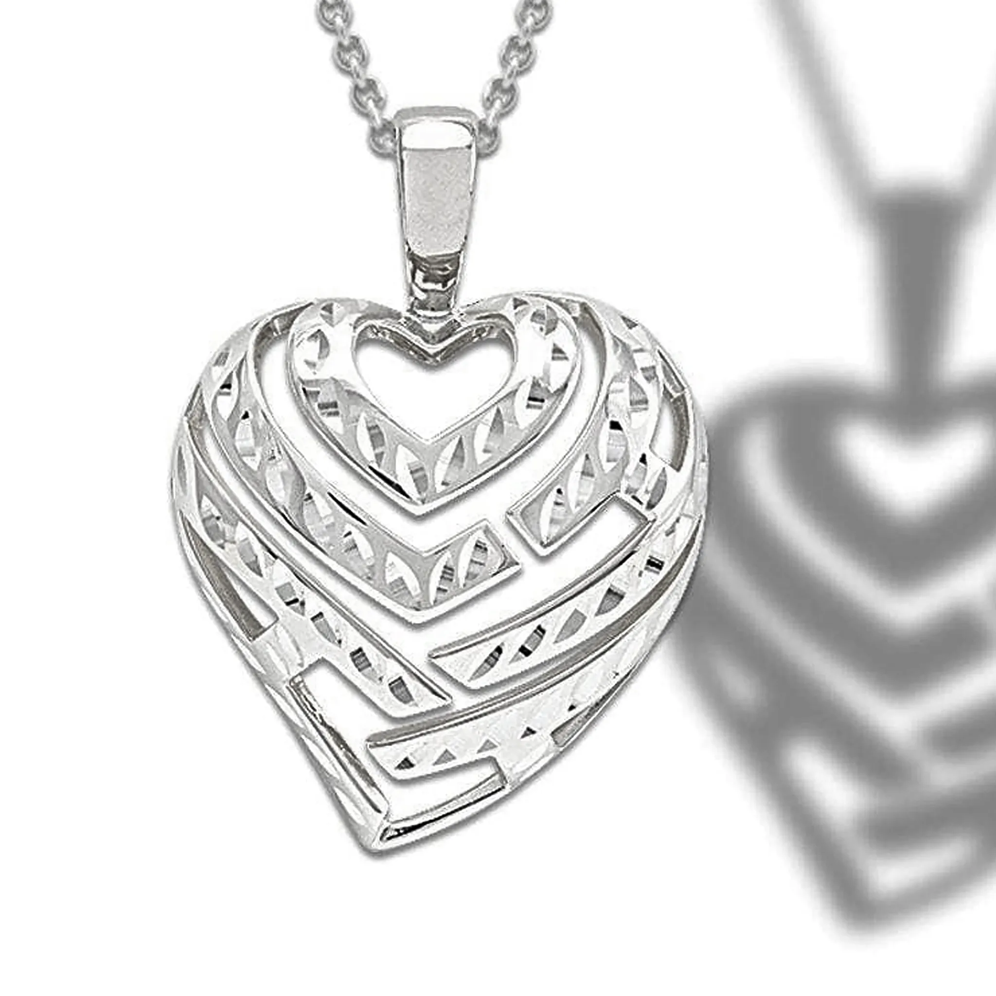 24" Adjustable Aloha Heart Necklace in Sterling Silver - 30mm