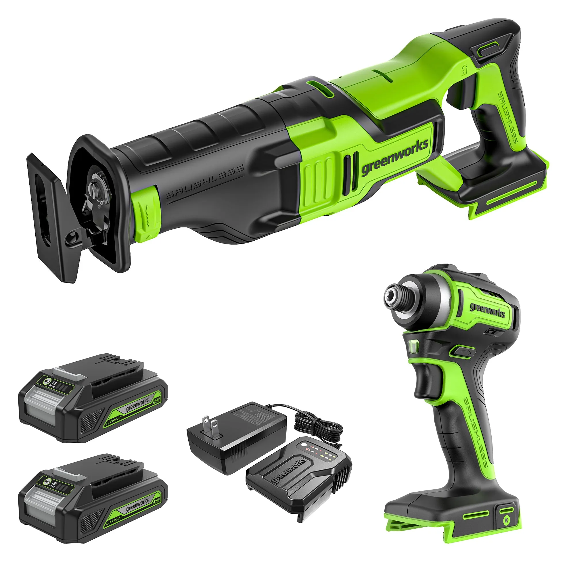 24V Brushless Impact Driver & 1-1/8" Recip Saw Combo Kit w/ (2) 2.0Ah Batteries & Charger