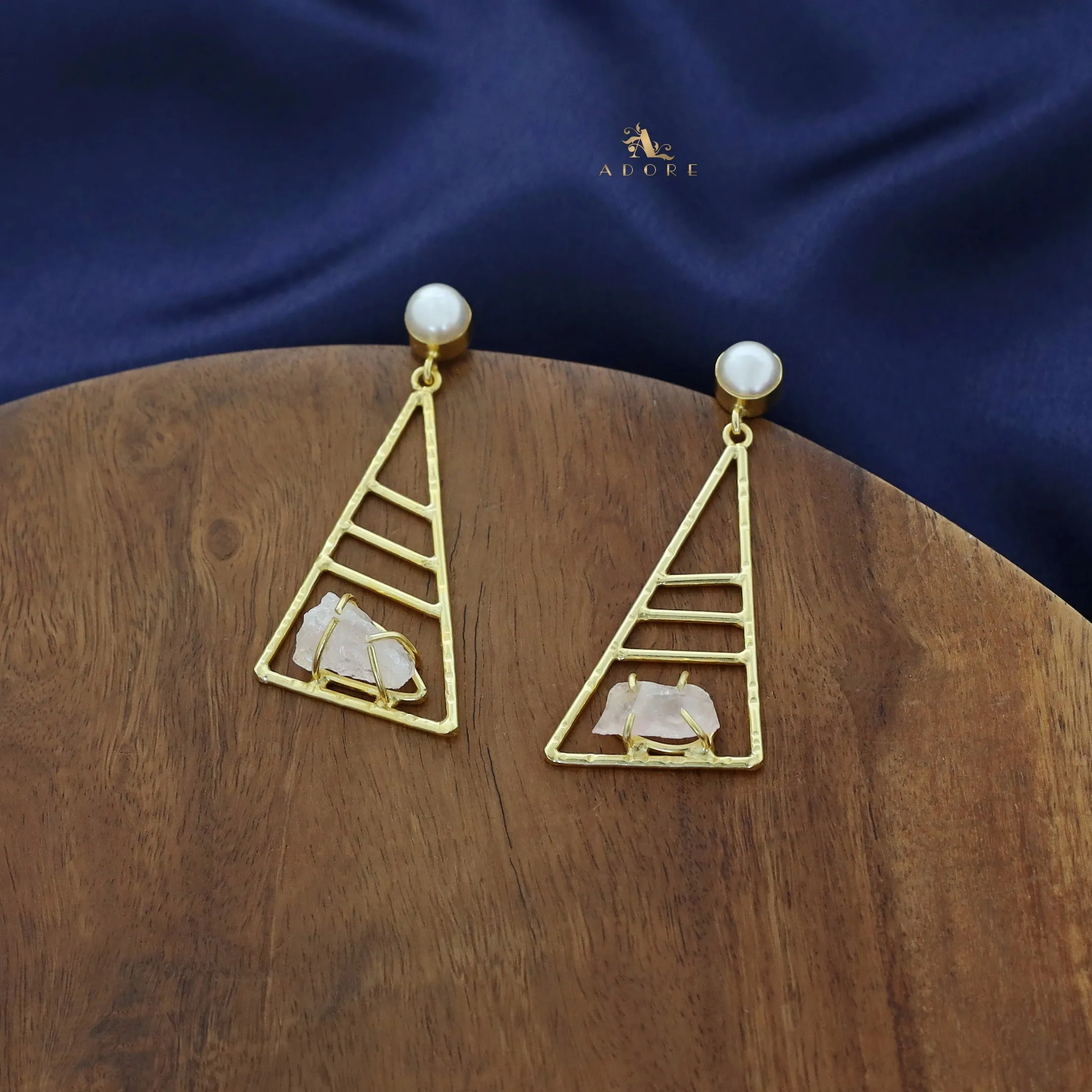 Elegant Adrika Golden Triangular Earrings with Luxurious Pearl Accent for Chic Style