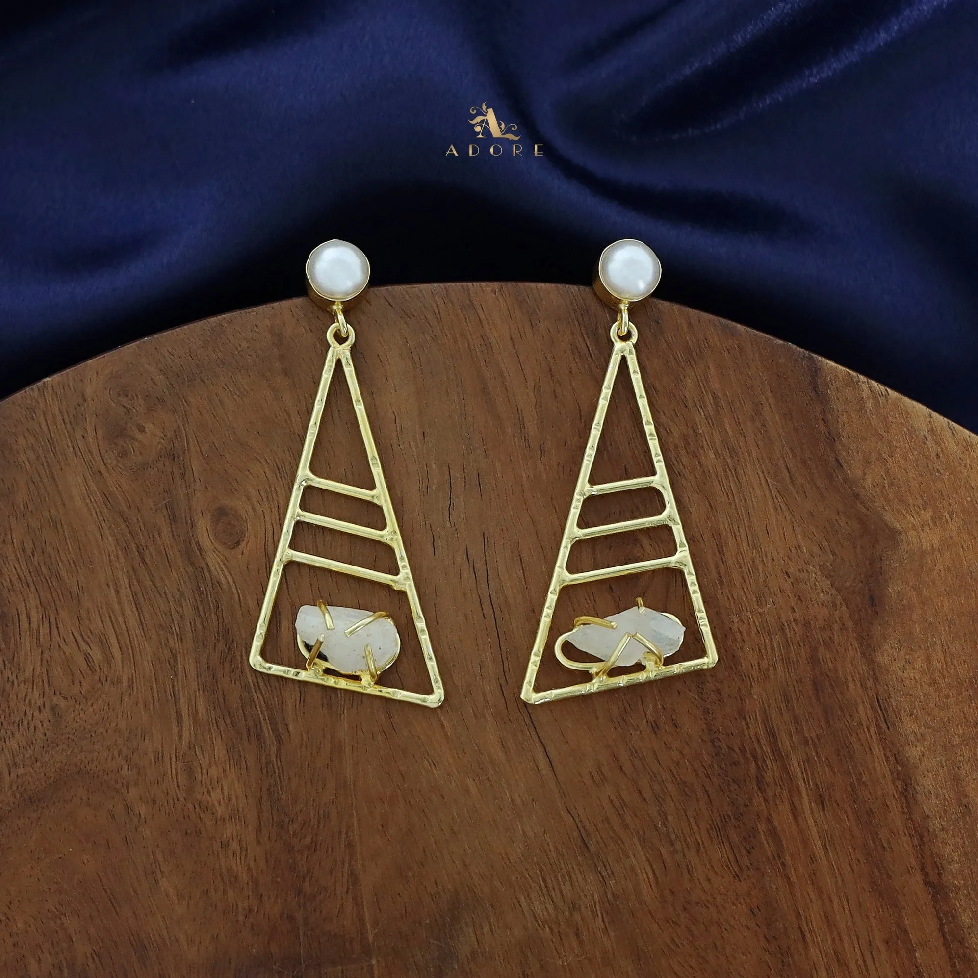 Elegant Adrika Golden Triangular Earrings with Luxurious Pearl Accent for Chic Style