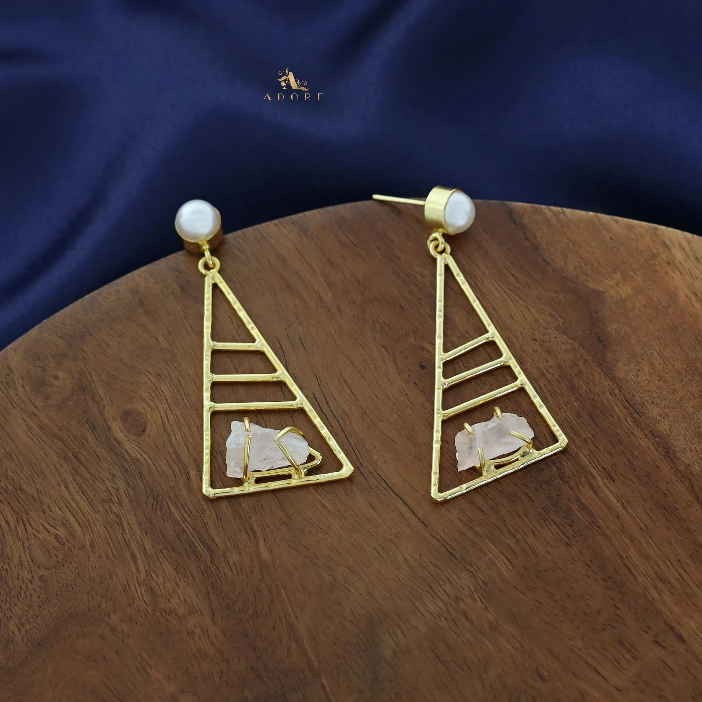 Elegant Adrika Golden Triangular Earrings with Luxurious Pearl Accent for Chic Style