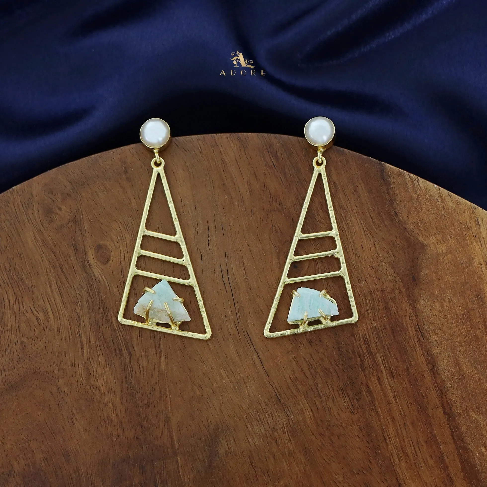 Elegant Adrika Golden Triangular Earrings with Luxurious Pearl Accent for Chic Style