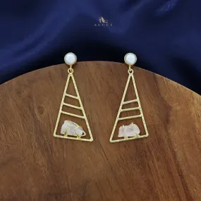 Elegant Adrika Golden Triangular Earrings with Luxurious Pearl Accent for Chic Style