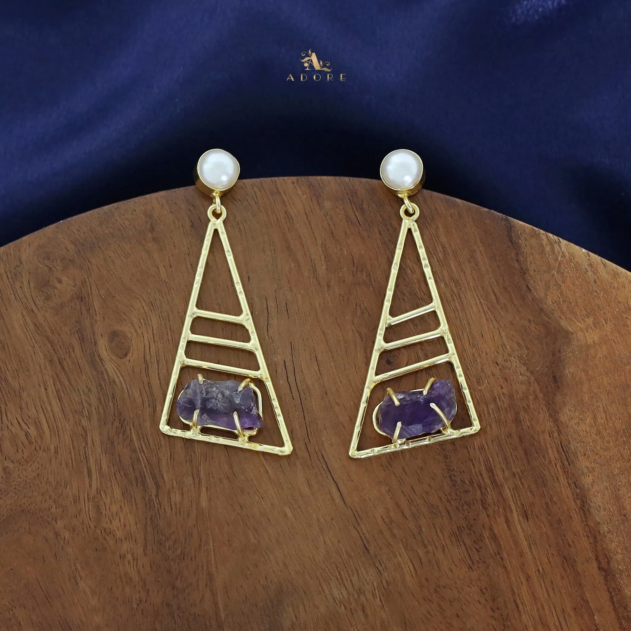 Elegant Adrika Golden Triangular Earrings with Luxurious Pearl Accent for Chic Style