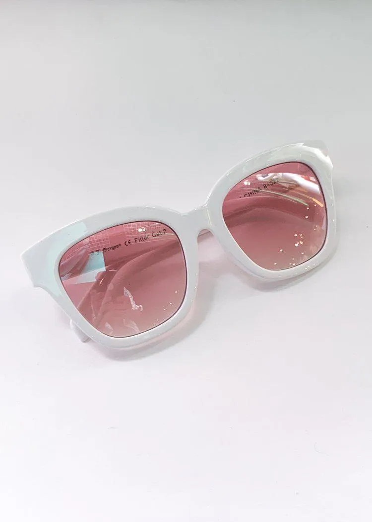 AJ Morgan Resplendid Square Cat Eye Sunglasses - White