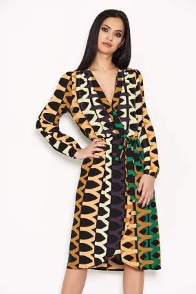 Aztec Print Wrap-Style  Dress