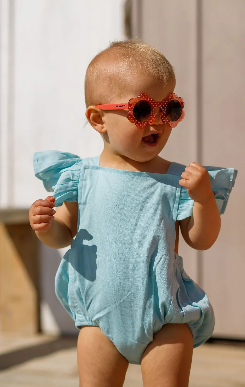 Baby Sunnies Daisy - Red with White Hearts (0-18 months)