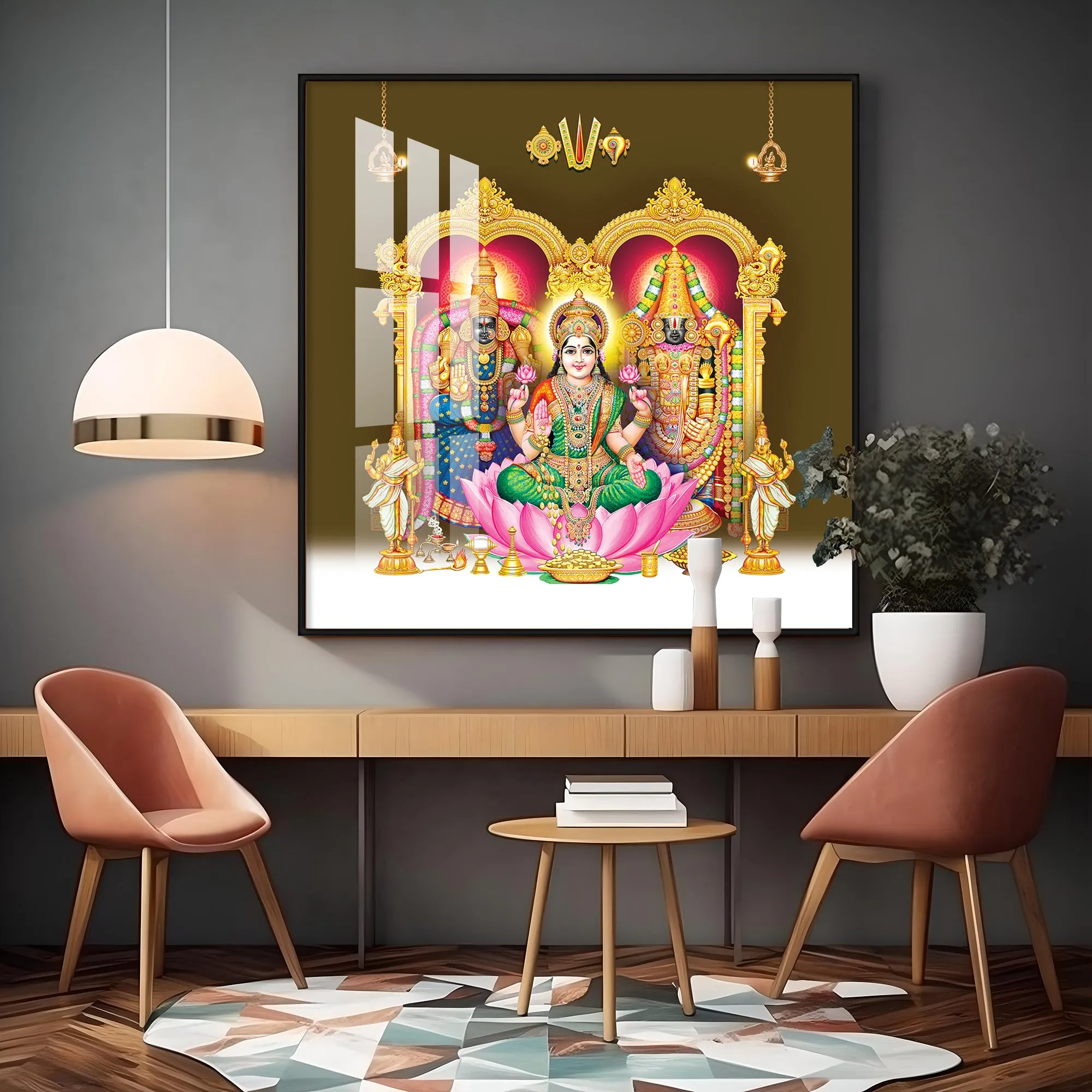 Balaji Padamavathi with kuber Laxmi Premium Acrylic Square Wall Art