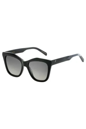 Bay Shiny Black Grey Polarised Round Sunglasses