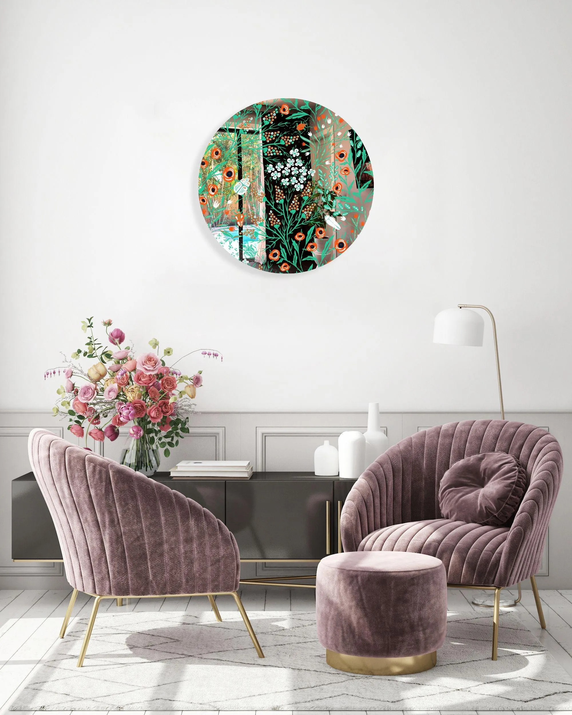 Beetles and Leaves Printed Mirror Acrylic Circles