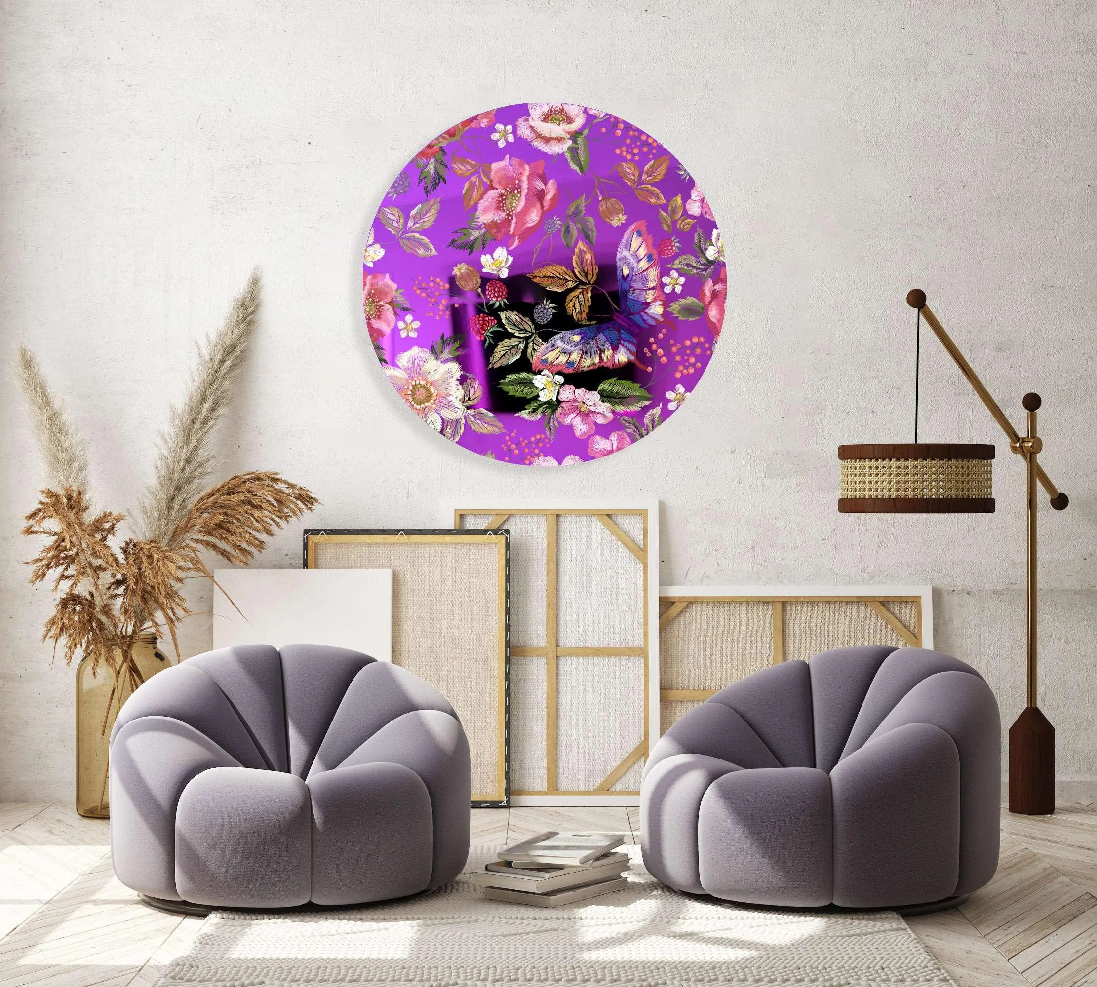 Berries and Flowers Printed Mirror Acrylic Circles