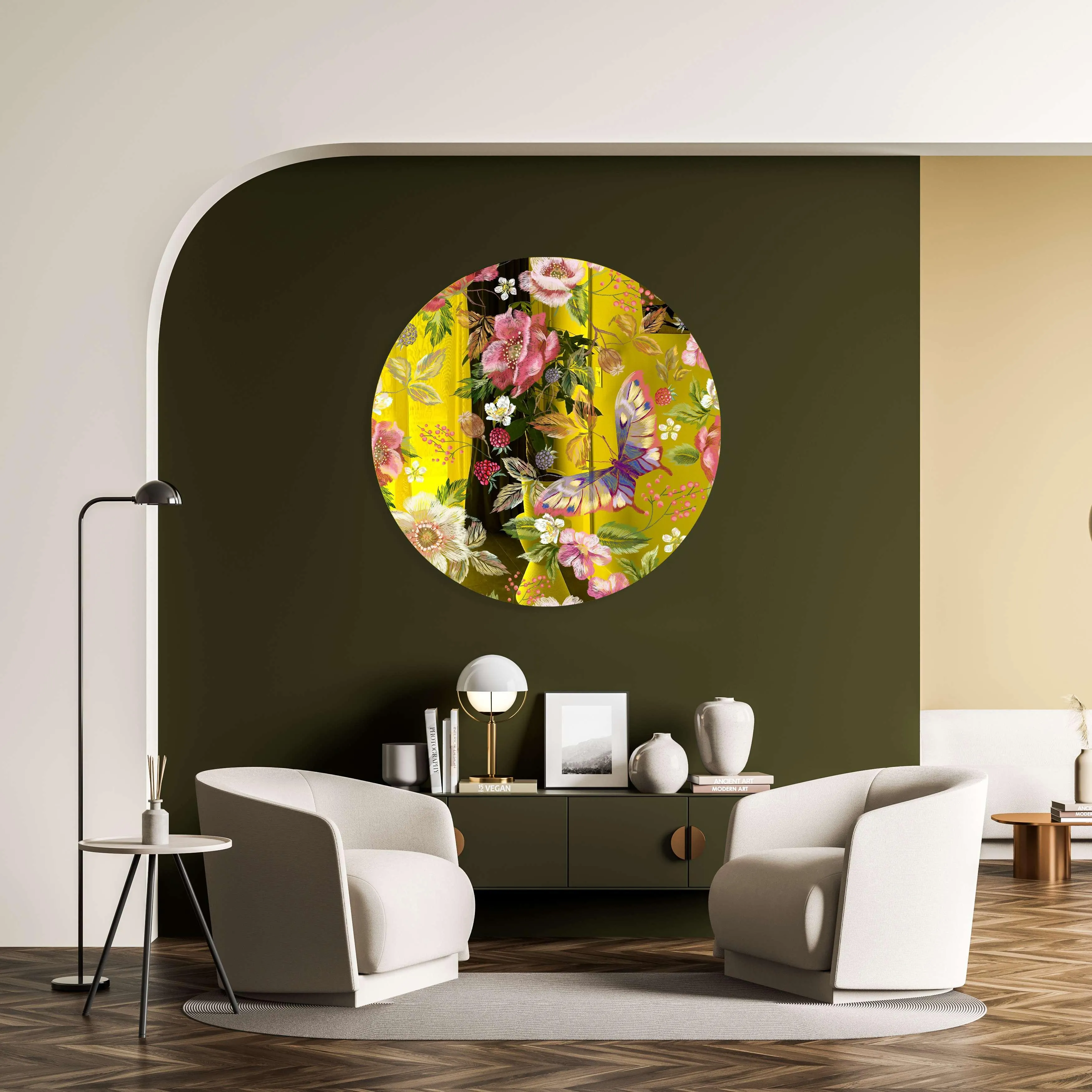 Berries and Flowers Printed Mirror Acrylic Circles