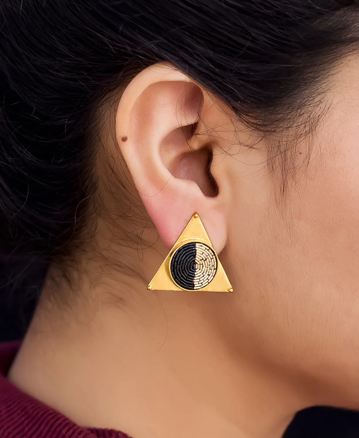 Black and Gold Triangular Hand Crafted Earring