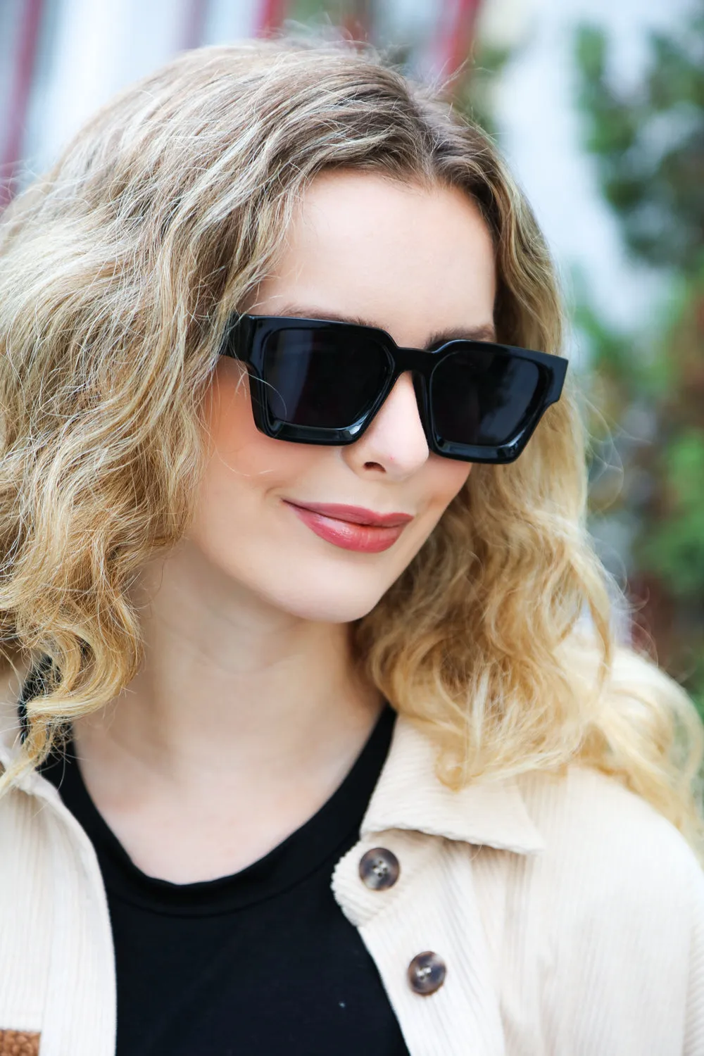 Black Thick Frame Rectangle Sunglasses