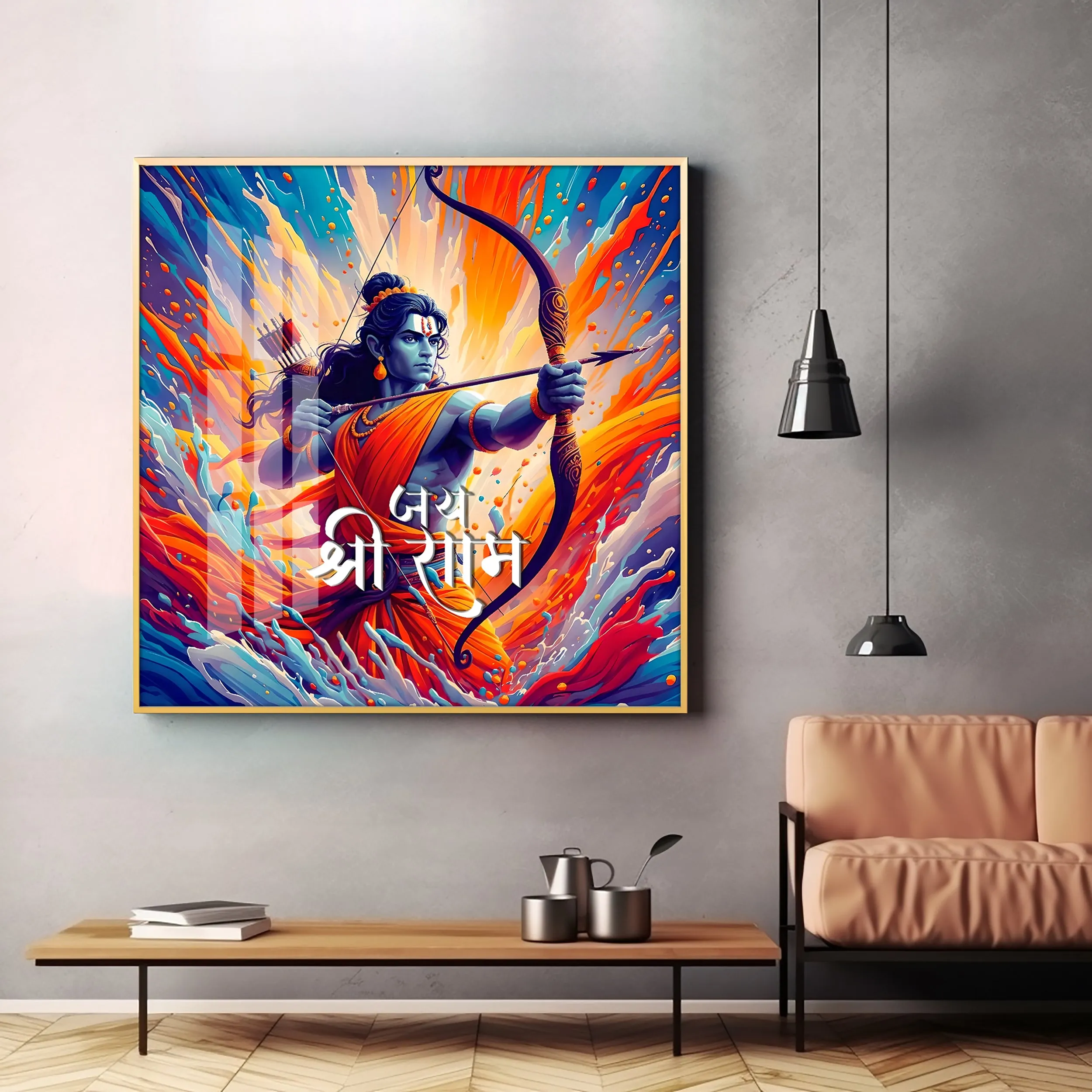 Brave Warrior Shree Ram Premium Acrylic Square Wall Art