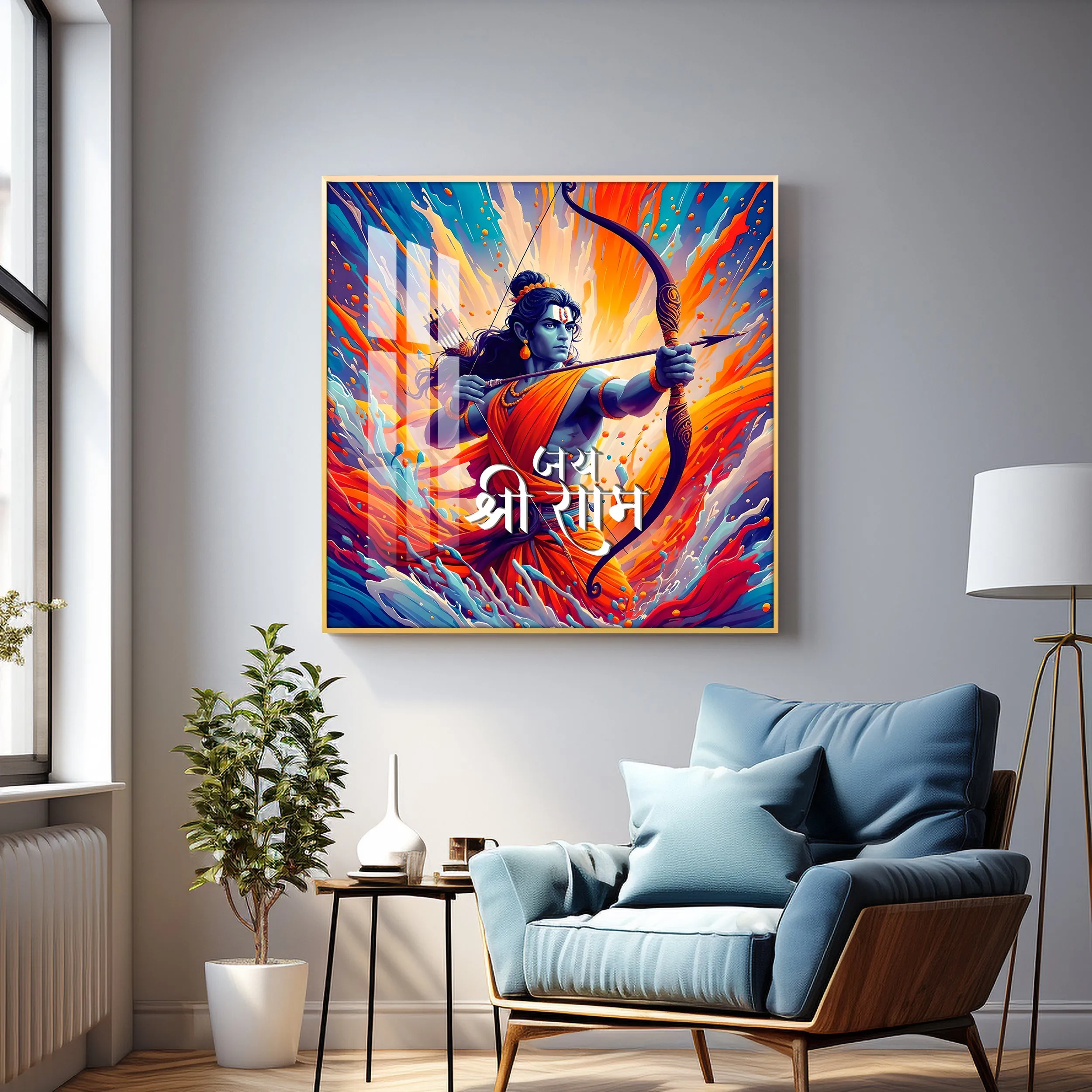 Brave Warrior Shree Ram Premium Acrylic Square Wall Art