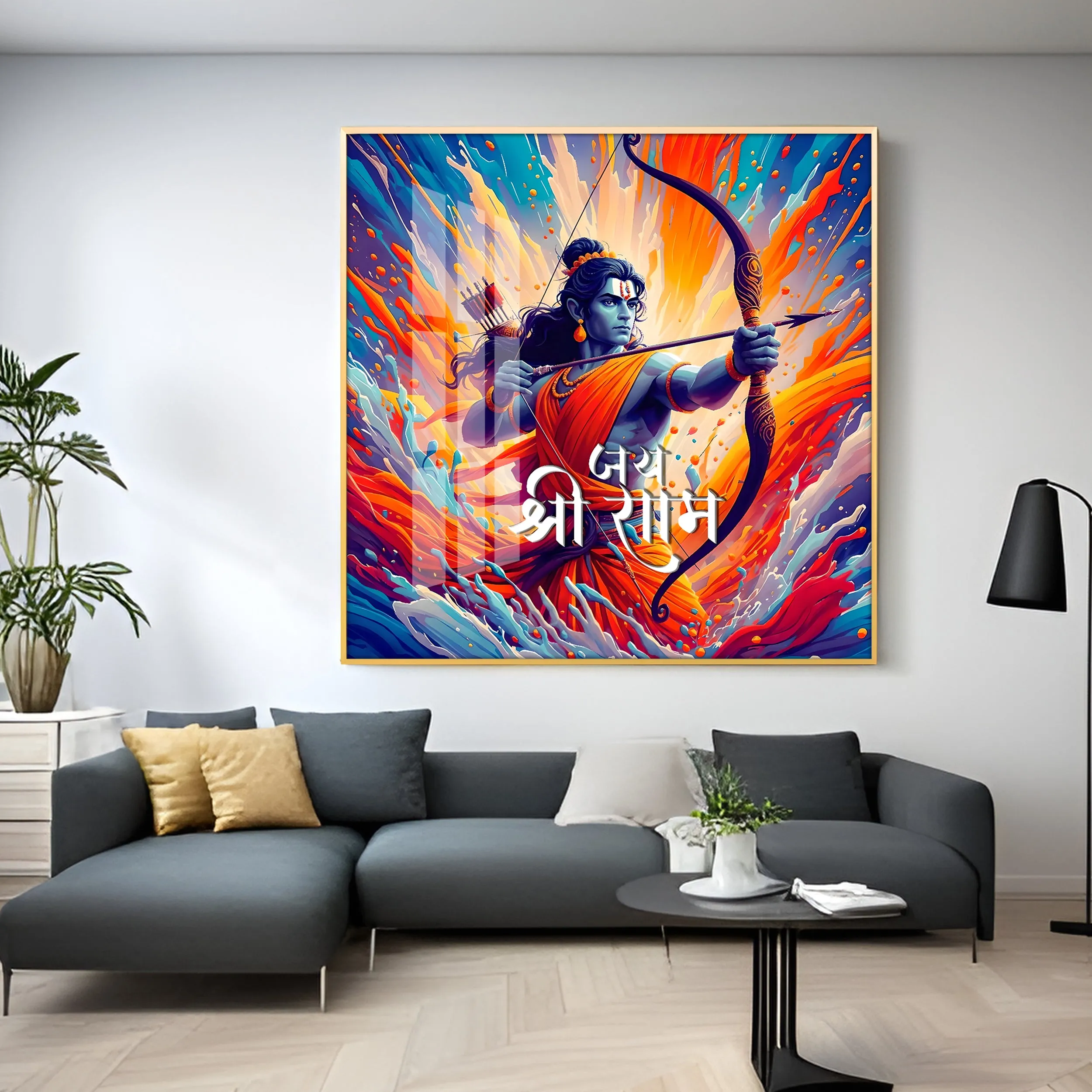 Brave Warrior Shree Ram Premium Acrylic Square Wall Art