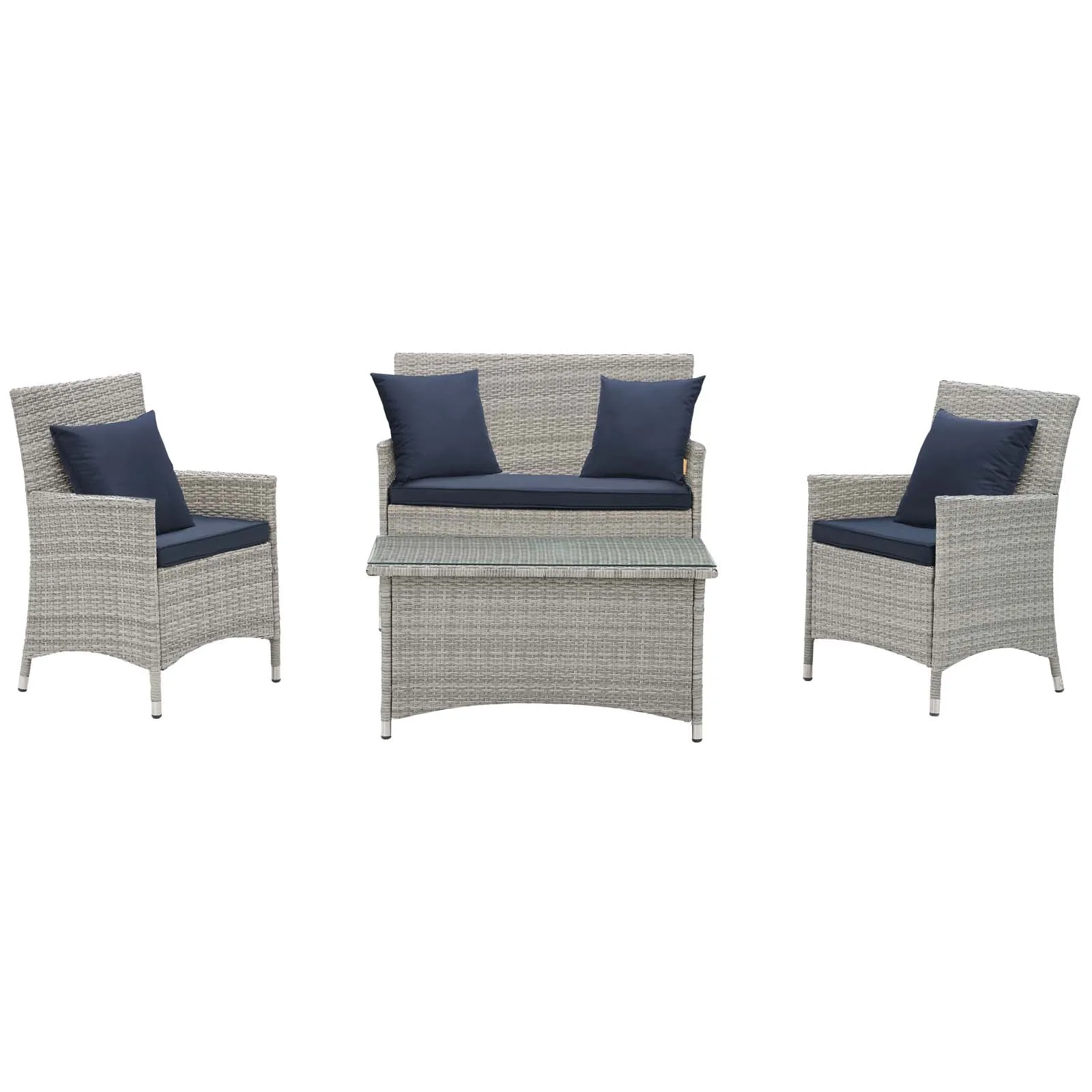 Bridge 4 Piece Outdoor Patio Patio Conversation Set with Pillow Set