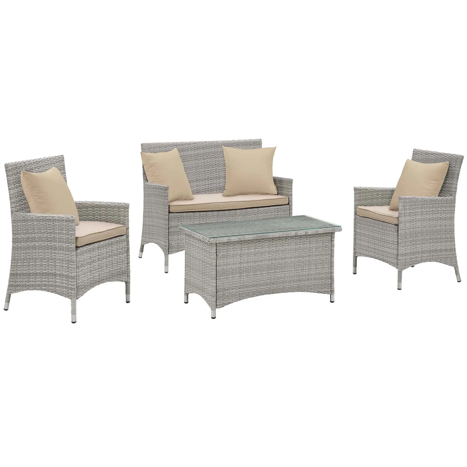 Bridge 4 Piece Outdoor Patio Patio Conversation Set with Pillow Set