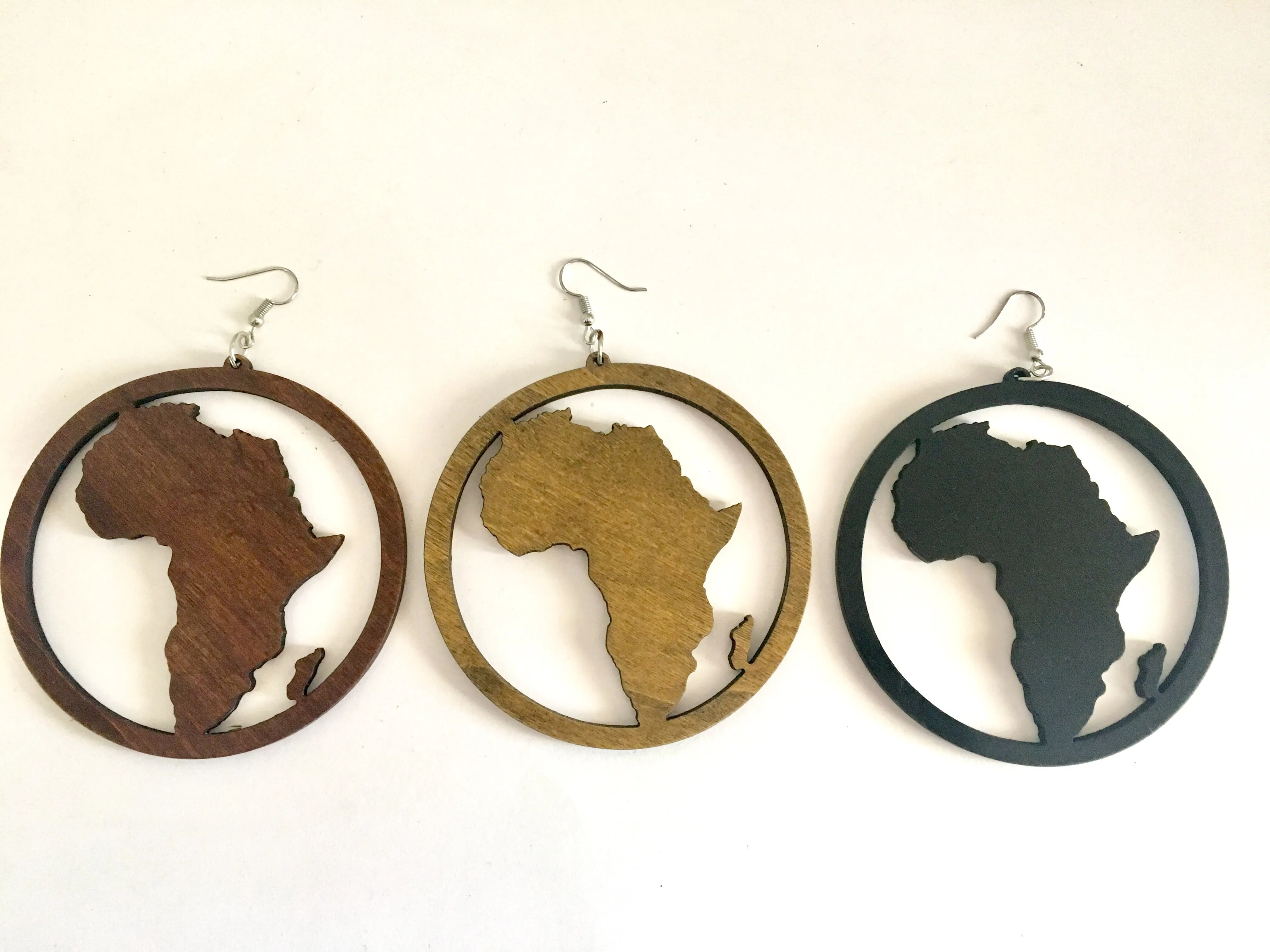 Continental Africa Hoop Wooden Earrings