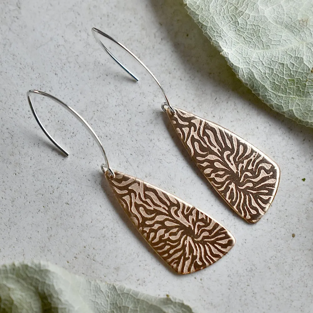 'Coral' Copper Triangular Drop Earrings