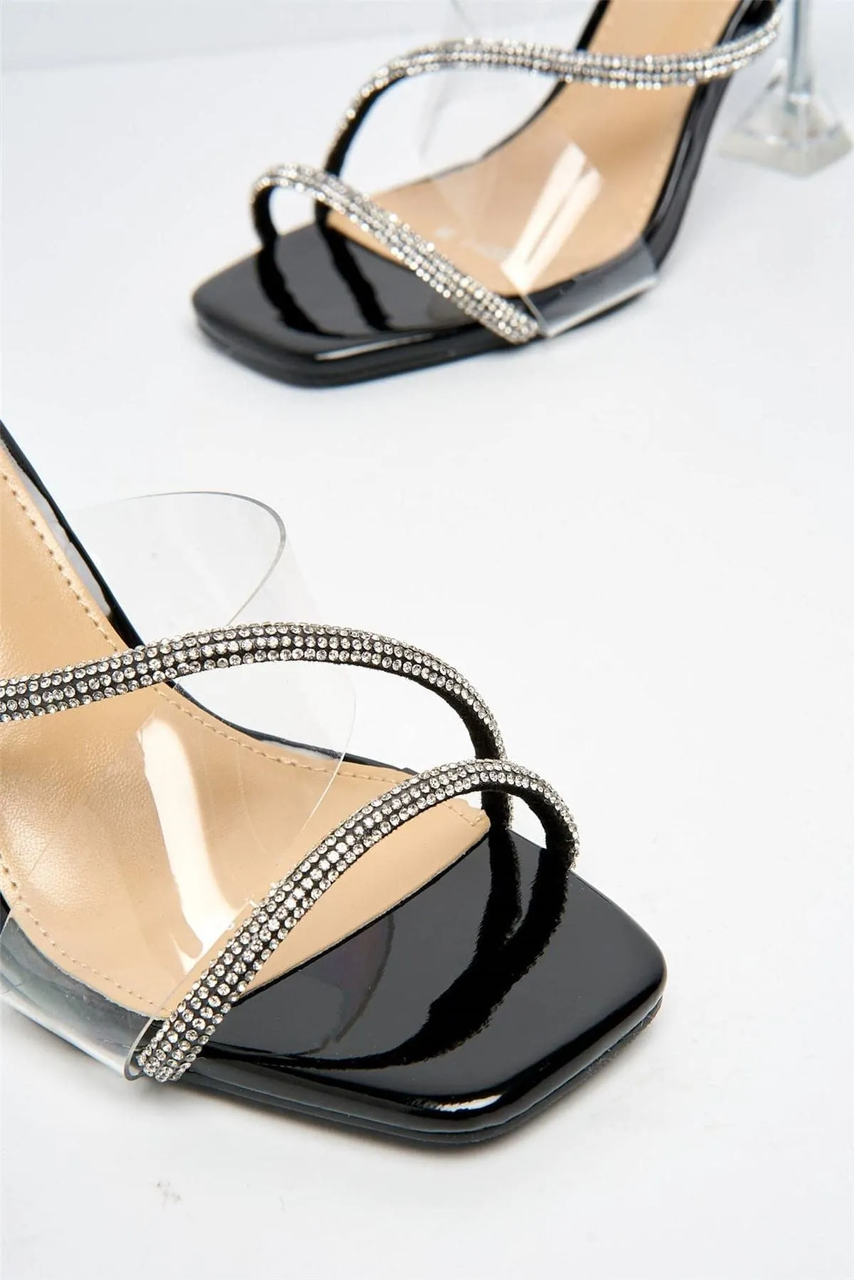 Croix Perspex and Diamante Square-toe Mule in Black