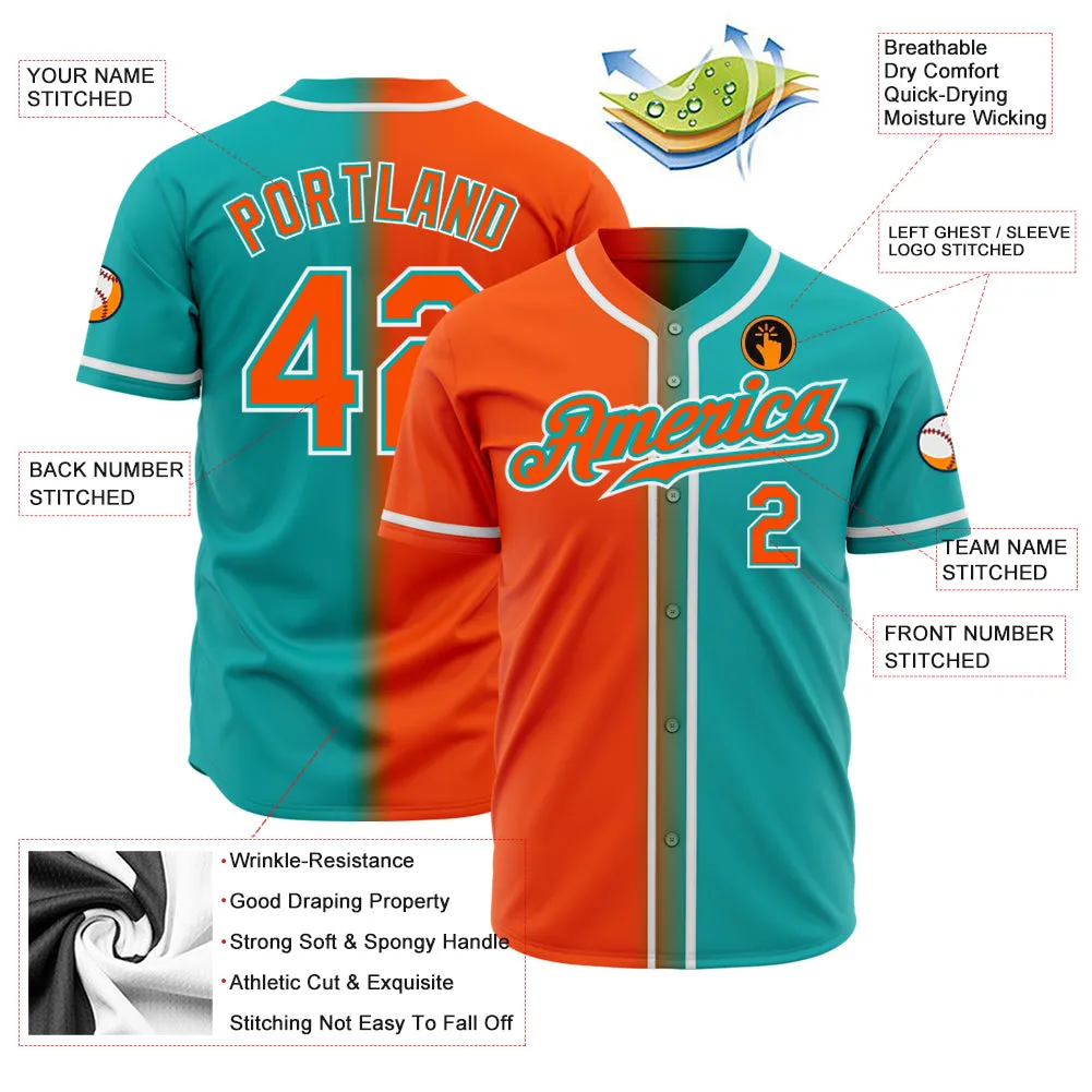 Custom Aqua Orange-White Authentic Gradient Fashion Baseball Jersey