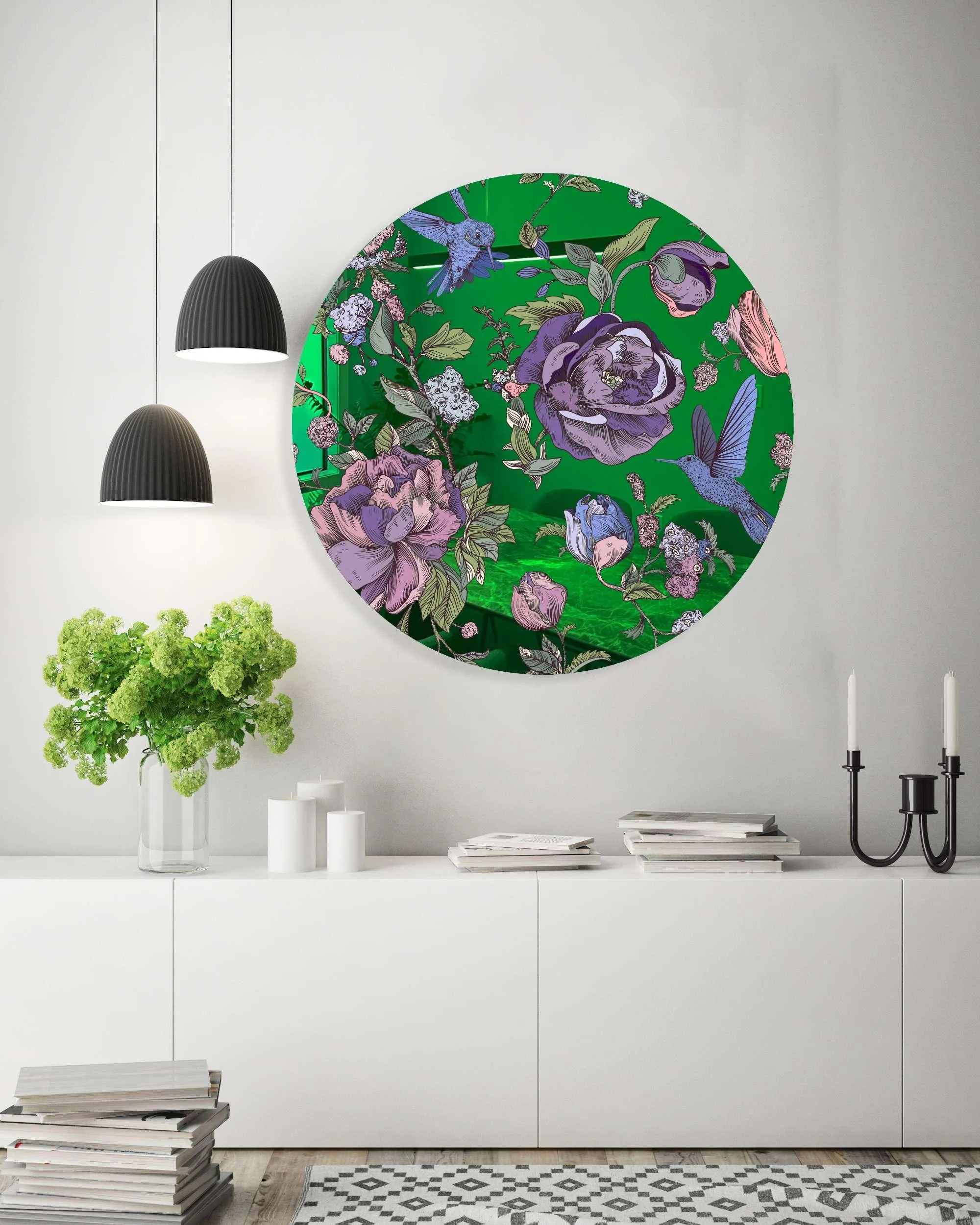 Dark Flowers Printed Mirror Acrylic Circles