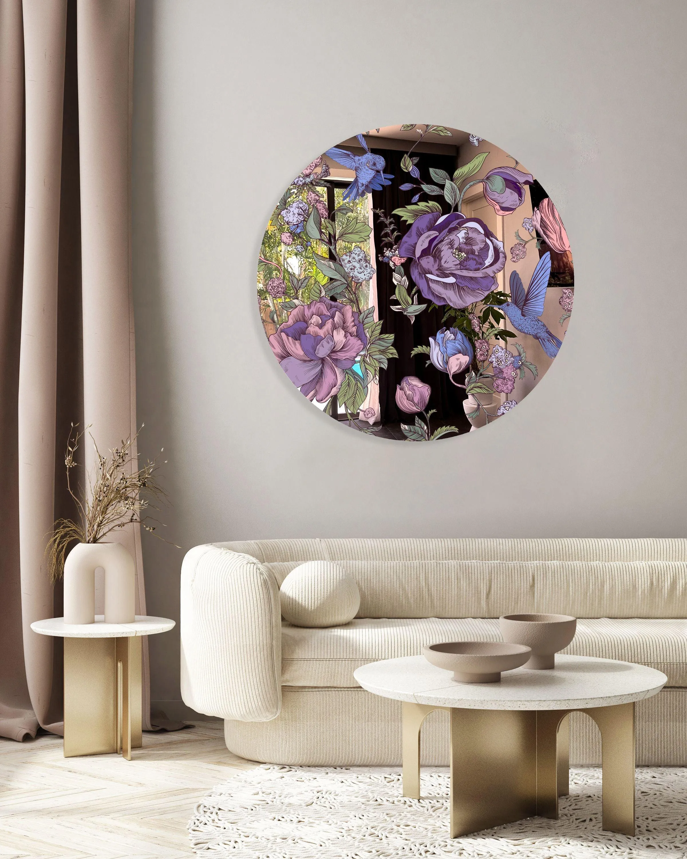 Dark Flowers Printed Mirror Acrylic Circles