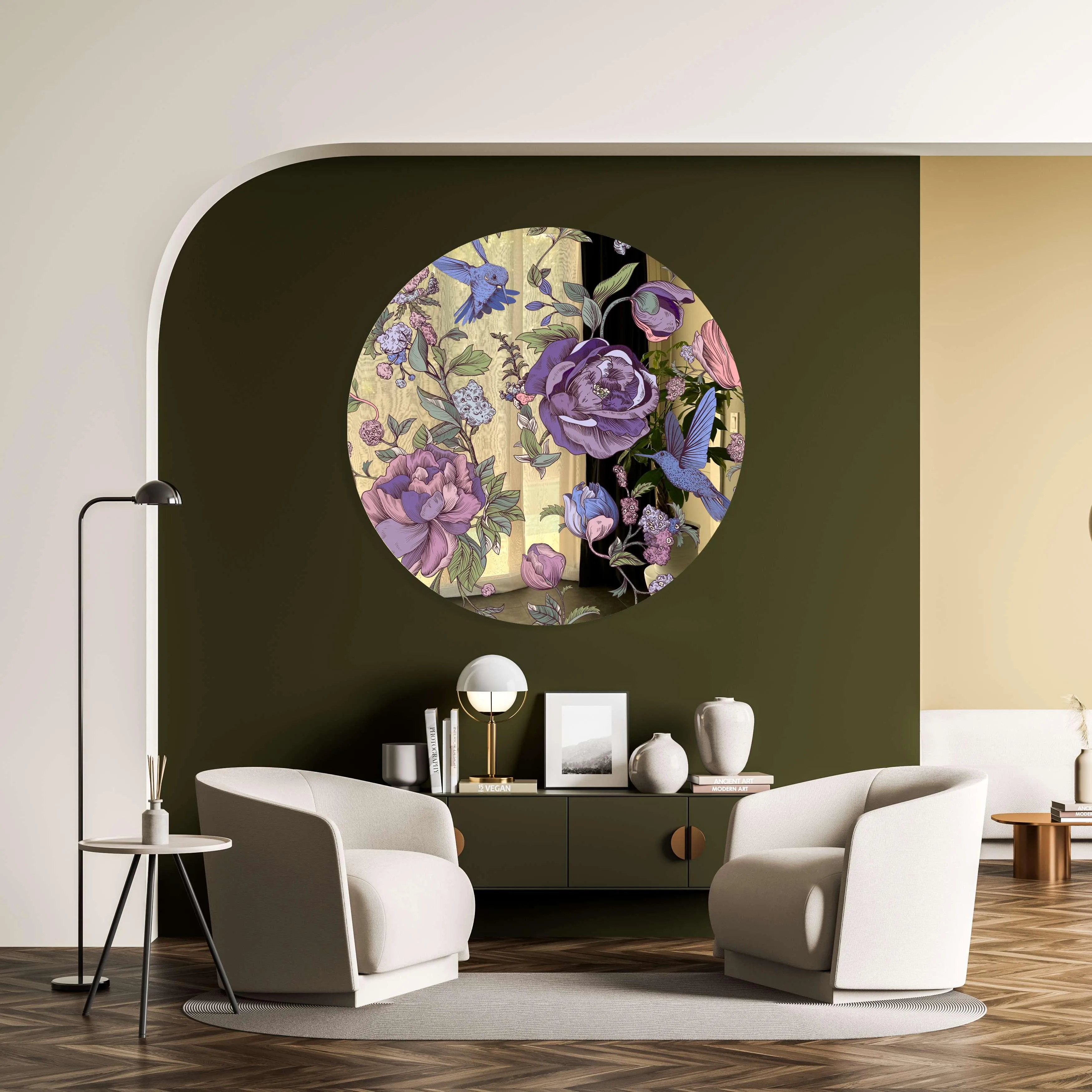 Dark Flowers Printed Mirror Acrylic Circles