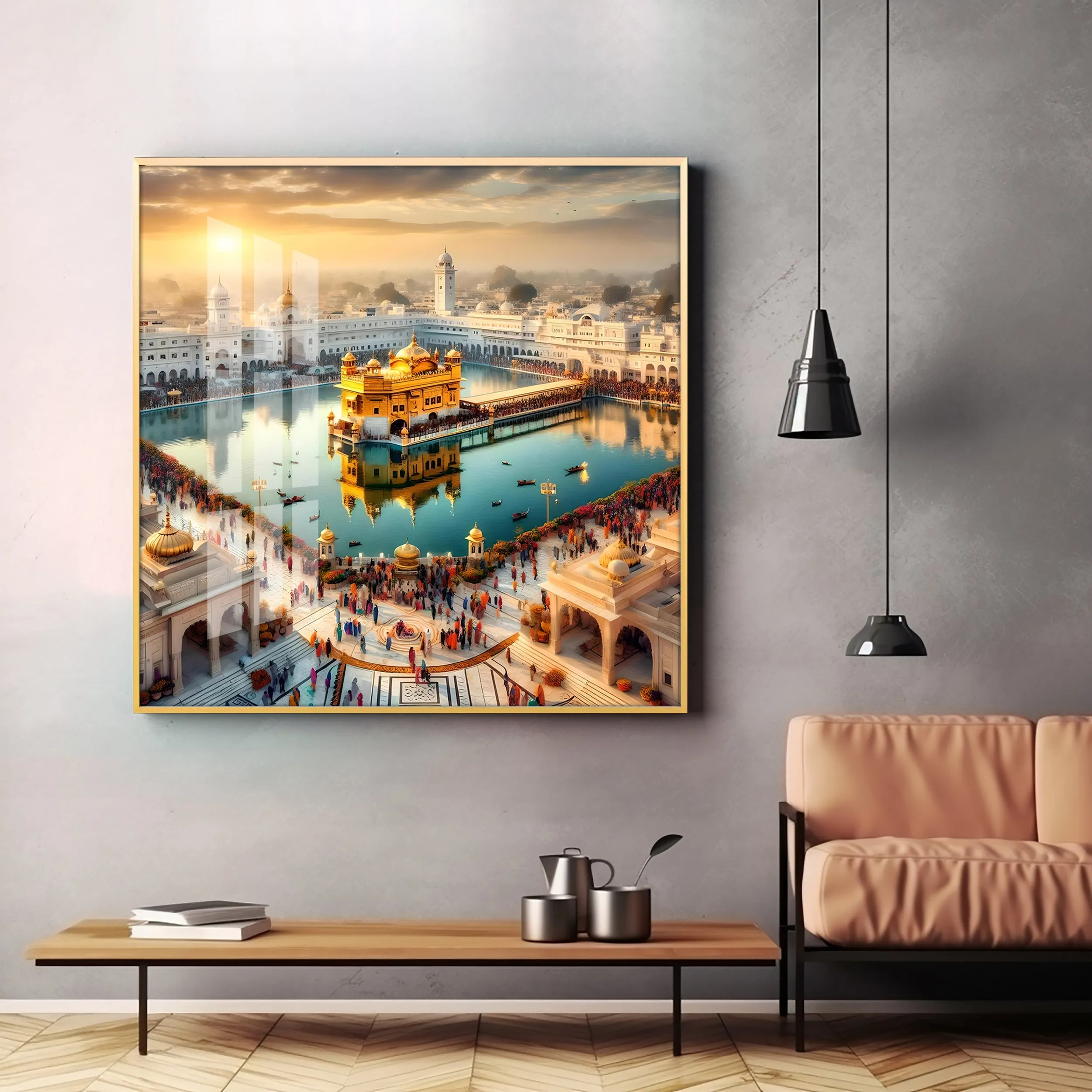 Divine Golden Temple Premium Acrylic Square Wall Art