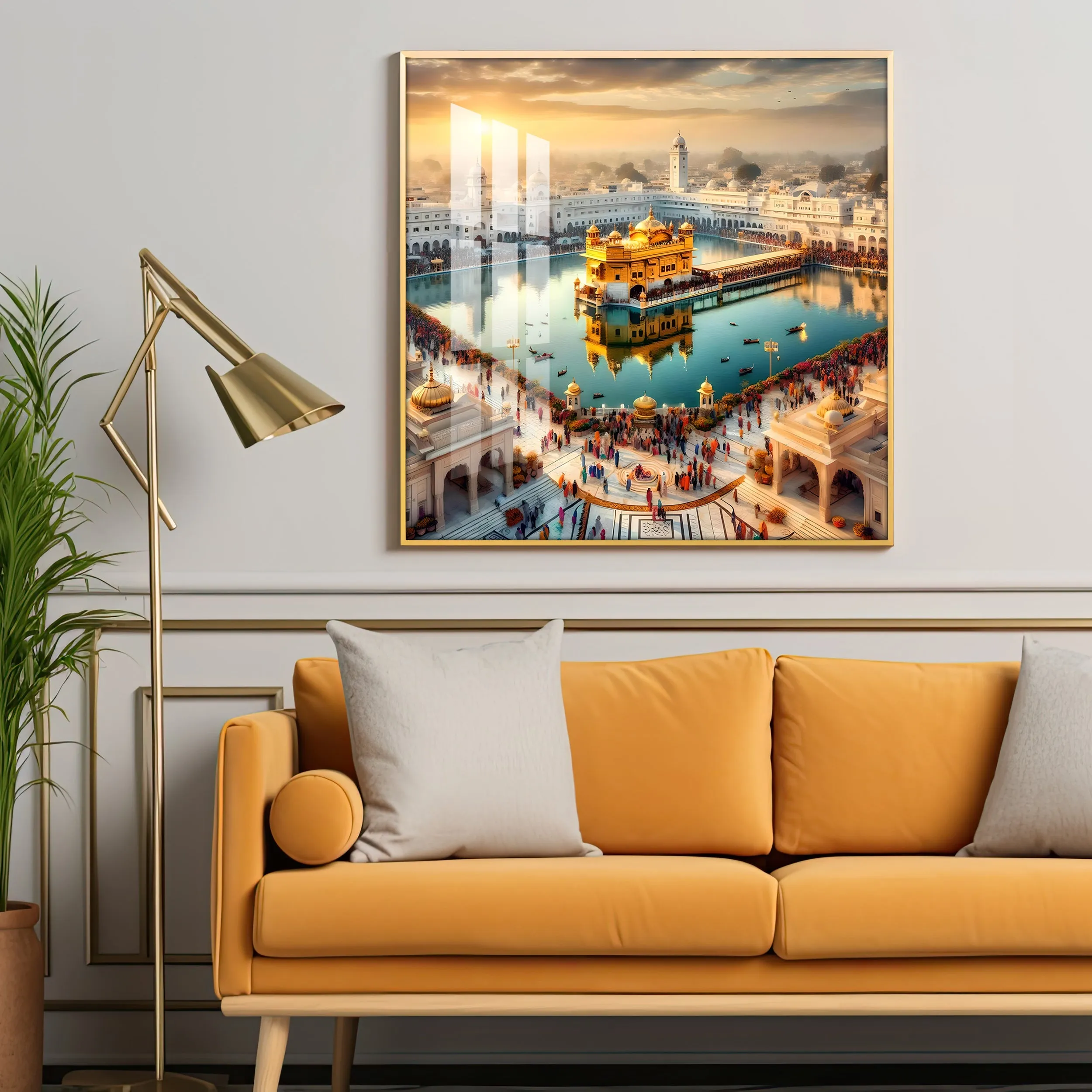 Divine Golden Temple Premium Acrylic Square Wall Art