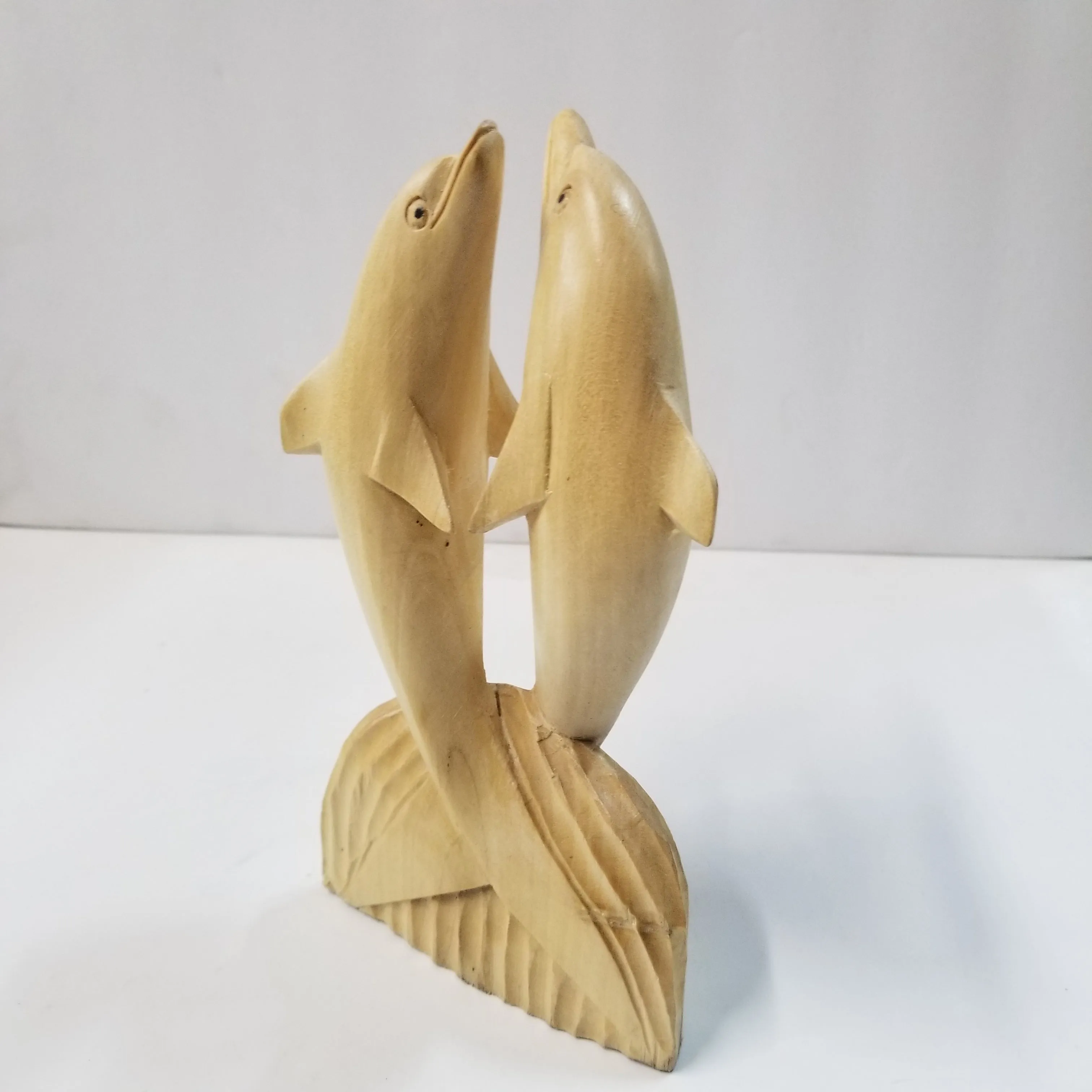 Dolphins Wood Carved Statue