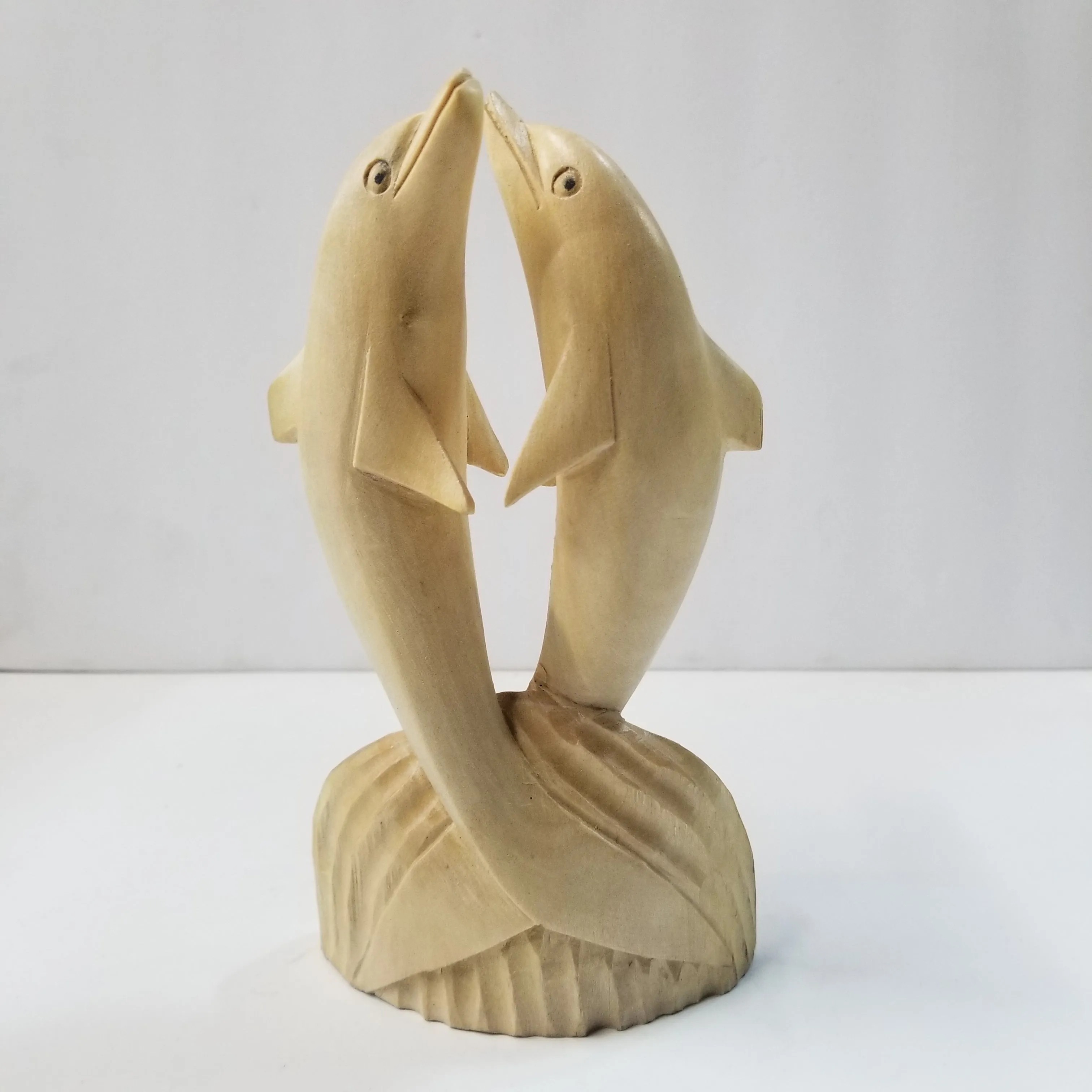 Dolphins Wood Carved Statue