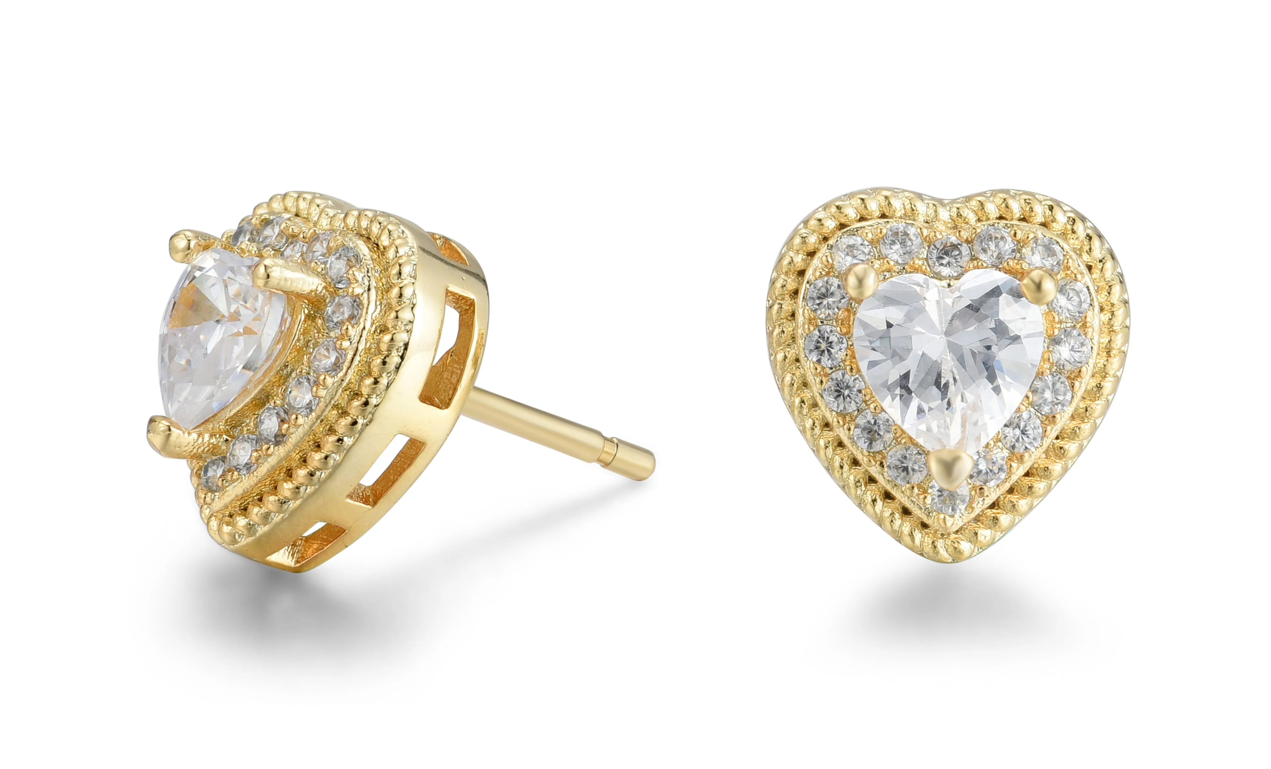 Donna 18k White Gold Plated Silver Heart Stud Earrings with Simulated Diamond Crystals