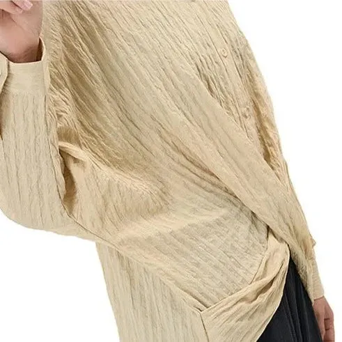 Elegant Beige Shirt Blouse with Button Closure and Draped Design - Oversized Fit