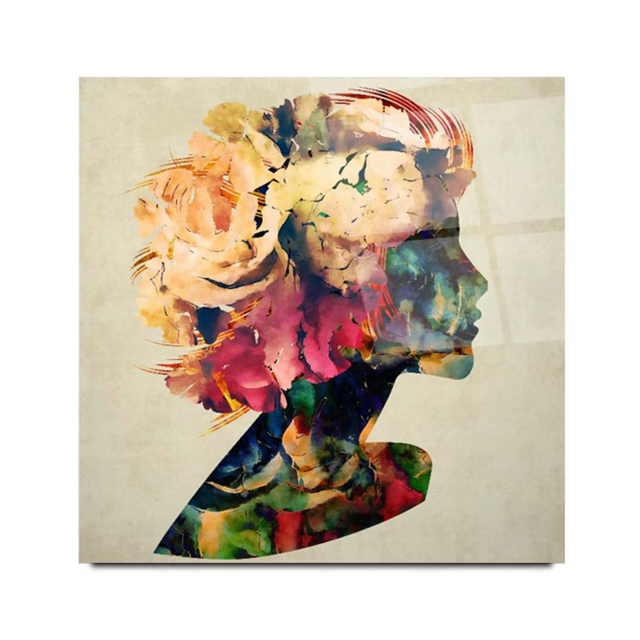 Floral Woman Glass Wall Art