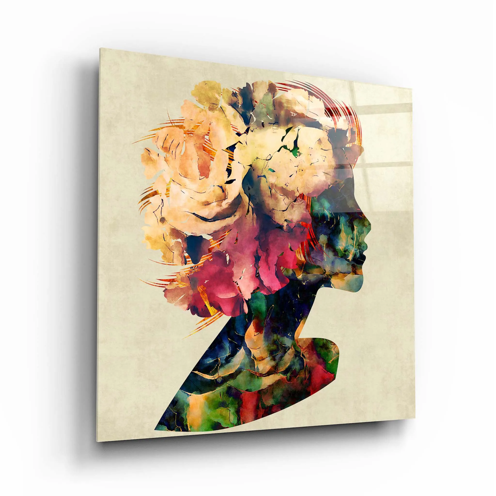 Floral Woman Glass Wall Art