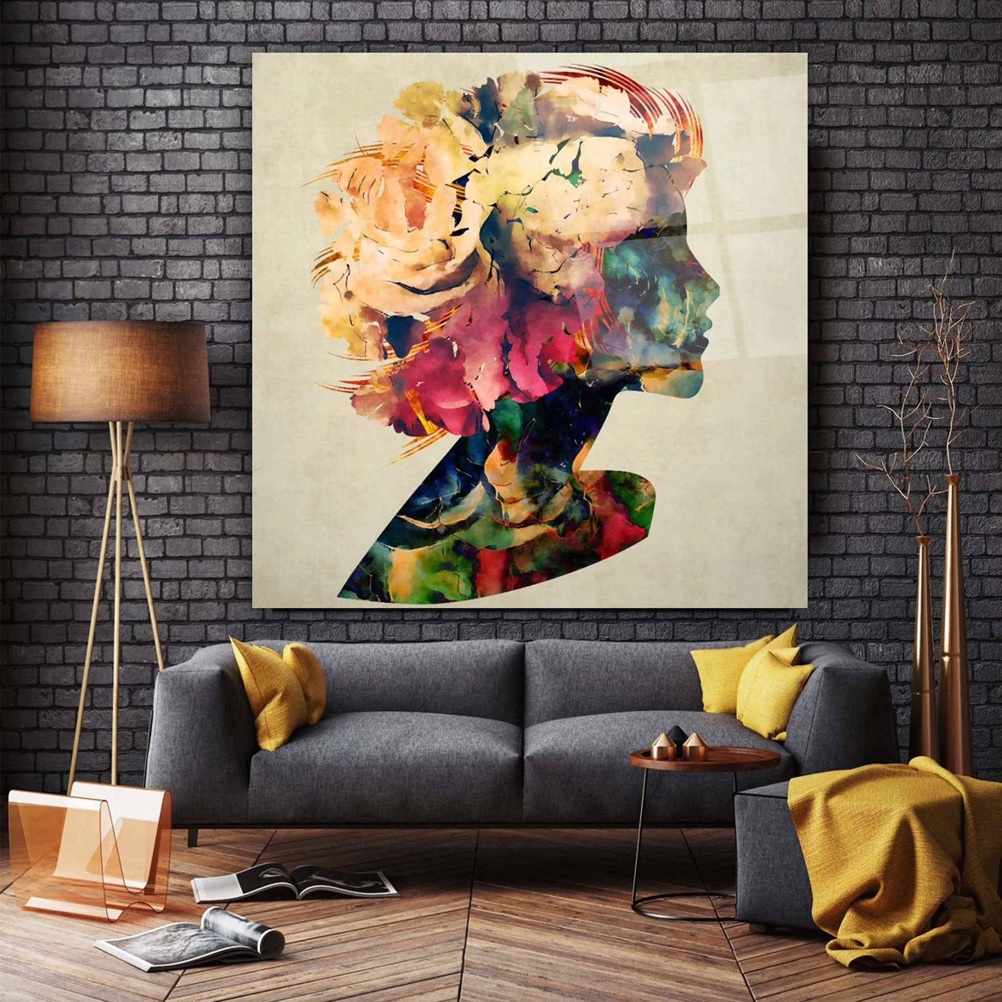 Floral Woman Glass Wall Art