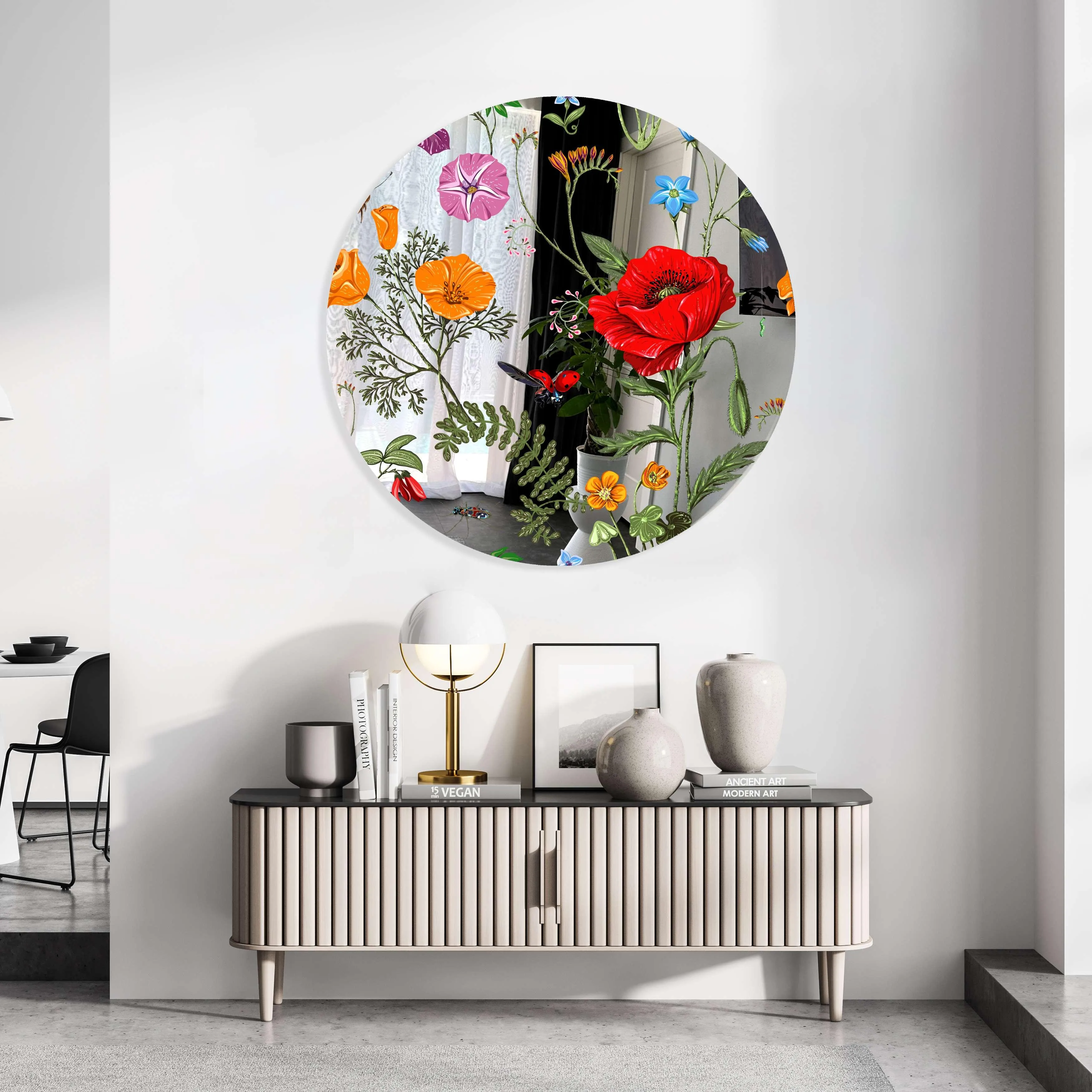 Flowers and Butterflies Printed Mirror Acrylic Circles