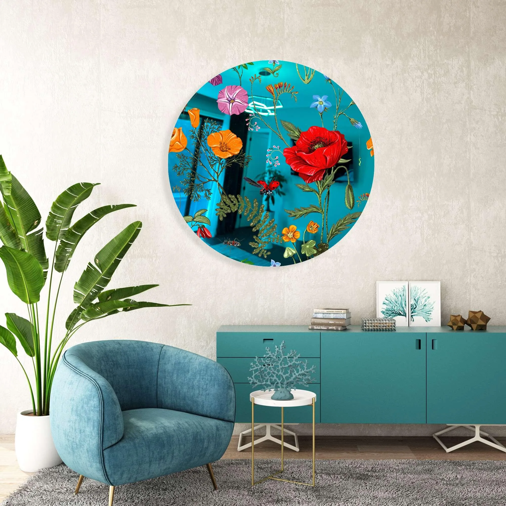 Flowers and Butterflies Printed Mirror Acrylic Circles