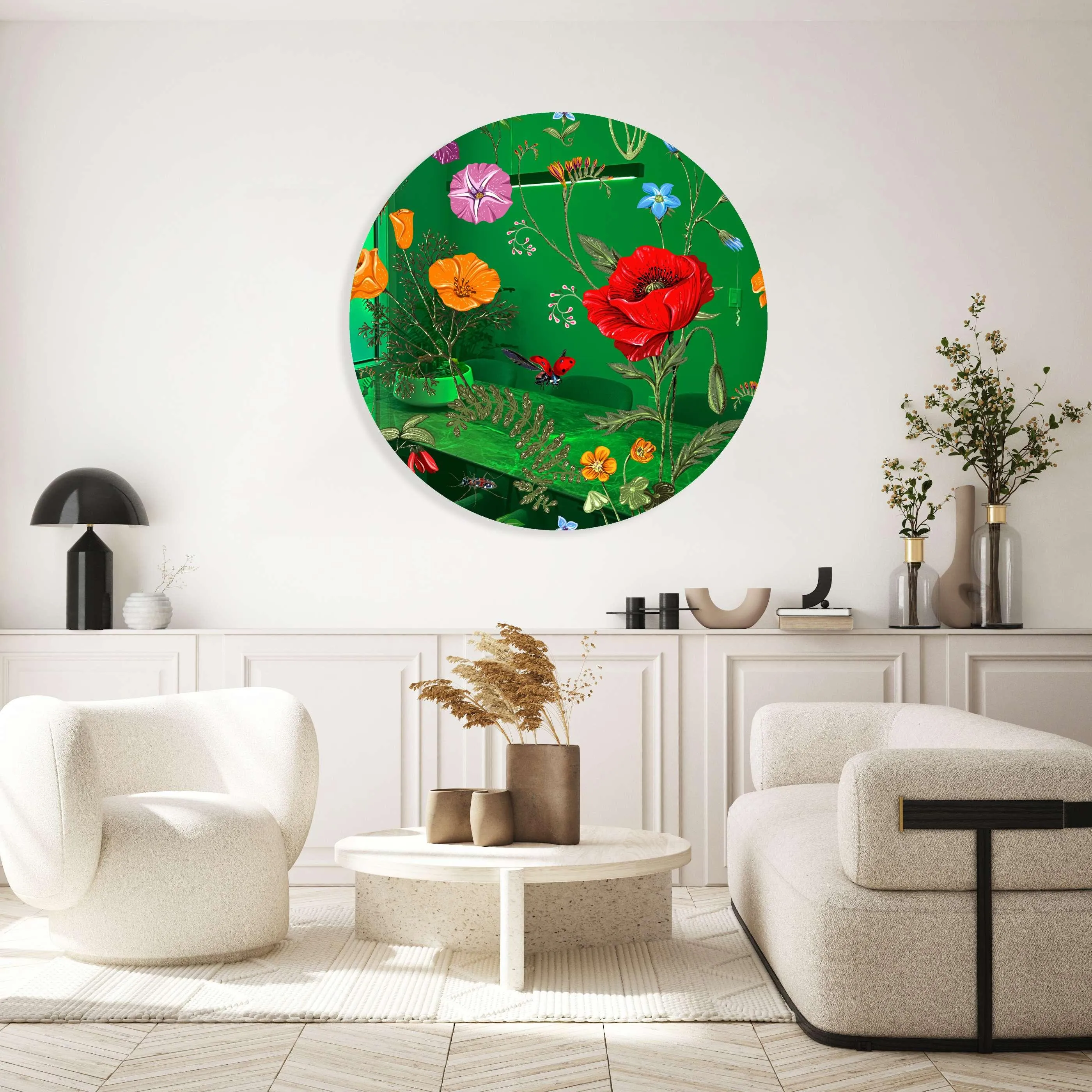 Flowers and Butterflies Printed Mirror Acrylic Circles