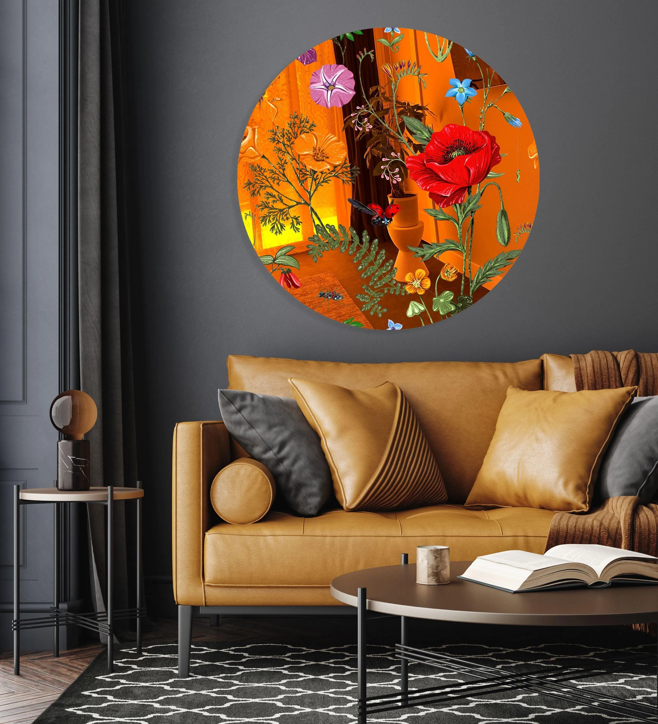 Flowers and Butterflies Printed Mirror Acrylic Circles